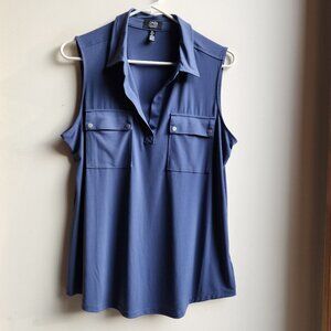 Jones New York Signature Blue Sleeveless Collared Blouse Size Large